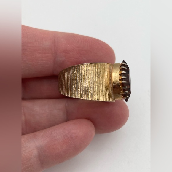 Vintage Sarah Coventry Jewelry Ring Gold Tone With Amber Marquise Stone Signed - Picture 4 of 8